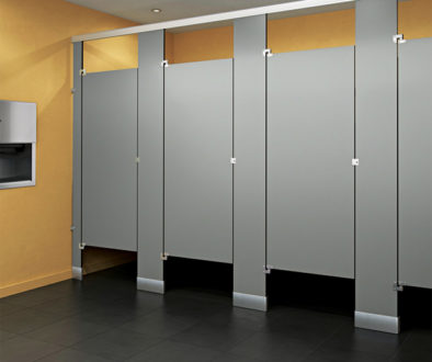 Compact Laminate Toielt partitions in a Public restroom